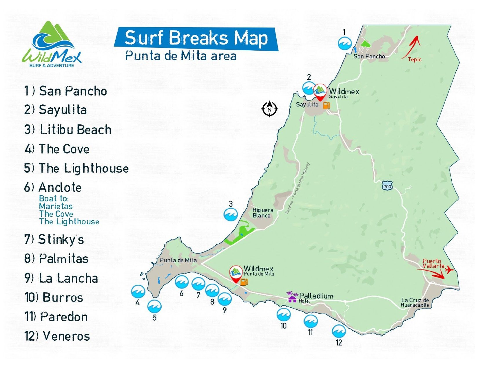 punta mita mexico map Surf Break Map Wildmex punta mita mexico map