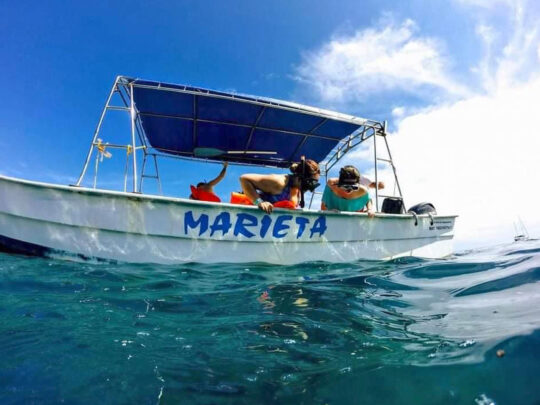 Tourists on a boat heading to the Marietas Islands from Nayarit