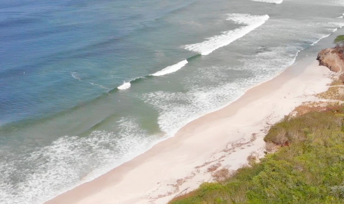 Aerial drone shot of the inside sandbar beginner surf zone at La Lancha